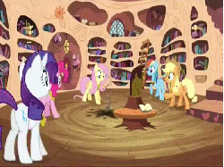 Size: 598x448 | Tagged: safe, screencap, applejack, fluttershy, pinkie pie, rainbow dash, rarity, g4, magical mystery cure, animated, butt, female, plot