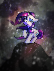 Size: 1800x2340 | Tagged: safe, artist:dawnfire, rarity, pony, unicorn, g4, magical mystery cure, female, one eye closed, raised hoof, snow, snowfall, solo, swapped cutie marks, windswept mane