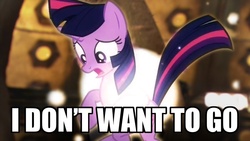 Size: 960x540 | Tagged: safe, twilight sparkle, g4, magical mystery cure, david tennant, doctor who, i don't want to go, image macro, regeneration, solo, tardis, tenth doctor, text, transformation