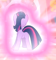 Size: 456x489 | Tagged: safe, screencap, twilight sparkle, pony, g4, magical mystery cure, butt, female, glowing, magic, mare, plot
