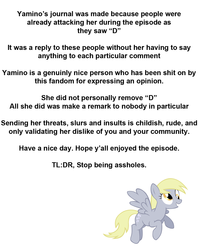 Size: 1100x1388 | Tagged: safe, derpy hooves, g4, magical mystery cure, derpygate, drama, text, yamino