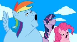 Size: 640x355 | Tagged: safe, artist:hummoint, pinkie pie, rainbow dash, twilight sparkle, g4, ukinojoe