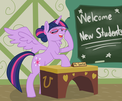 Size: 2703x2239 | Tagged: safe, artist:slipsketch, twilight sparkle, alicorn, pony, g4, magical mystery cure, female, glasses, hilarious in hindsight, mare, solo, teacher, twilight sparkle (alicorn)