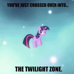 Size: 771x771 | Tagged: safe, edit, edited screencap, screencap, twilight sparkle, pony, unicorn, g4, magical mystery cure, cropped, female, mare, pun, space, the twilight zone, unicorn twilight