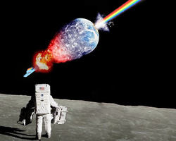 Size: 780x624 | Tagged: safe, rainbow dash, human, g4, astronaut, earth, earth shattering kaboom, explosion, sonic rainboom, space
