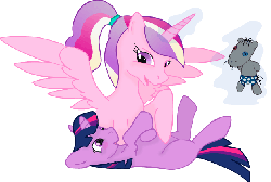 Size: 629x425 | Tagged: safe, princess cadance, smarty pants, twilight sparkle, g4, foalsitter, gif, non-animated gif