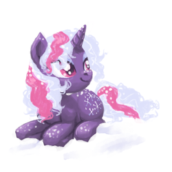 Size: 800x800 | Tagged: safe, artist:needsmoarg4, powder, pony, unicorn, g1, g4, female, g1 to g4, generation leap, mare, simple background, snow, snowfall, solo, white background