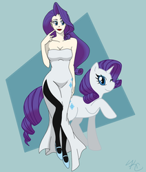 Size: 893x1055 | Tagged: safe, artist:poefish, rarity, human, pony, unicorn, g4, female, horn, human ponidox, humanized, mare, self paradox, self ponidox