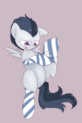 Size: 627x938 | Tagged: safe, artist:kryptchild, rumble, pony, g4, blushing, clothes, male, socks, solo, striped socks