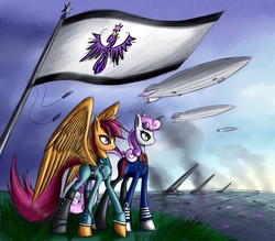 Size: 1200x1050 | Tagged: safe, artist:asimos, scootaloo, sweetie belle, g4, airship, military, older