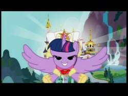 Size: 720x540 | Tagged: safe, edit, edited screencap, screencap, twilight sparkle, alicorn, pony, g4, magical mystery cure, big crown thingy, clothes, coronation dress, dress, element of magic, female, jewelry, male, mare, regalia, superman, twilight sparkle (alicorn)