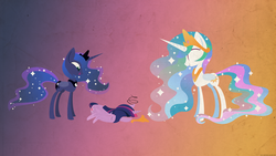 Size: 2560x1440 | Tagged: safe, artist:foxy-noxy, princess celestia, princess luna, twilight sparkle, alicorn, pony, g4, elements of harmony, female, mare, twilight sparkle (alicorn), wallpaper