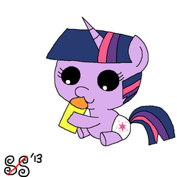 Size: 900x900 | Tagged: safe, artist:smilestallion, twilight sparkle, pony, g4, baby, baby pony, babylight sparkle, bottle, cutie mark diapers, diaper