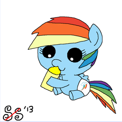 Size: 900x900 | Tagged: safe, artist:smilestallion, rainbow dash, pony, g4, baby, baby pony, bottle, cutie mark diapers, diaper