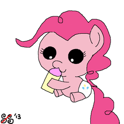 Size: 900x900 | Tagged: dead source, safe, artist:smilestallion, pinkie pie, earth pony, pony, g4, baby, baby pie, baby pony, bottle, cute, cutie mark diapers, daaaaaaaaaaaw, diaper