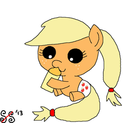 Size: 900x900 | Tagged: safe, artist:smilestallion, applejack, earth pony, pony, g4, baby, baby pony, babyjack, bottle, cutie mark diapers, diaper