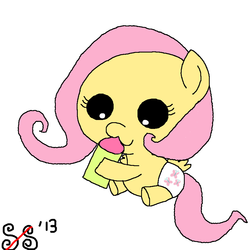 Size: 900x900 | Tagged: safe, artist:smilestallion, fluttershy, pony, g4, baby, baby pony, babyshy, bottle, cutie mark diapers, diaper, foal