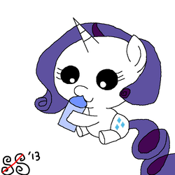 Size: 900x900 | Tagged: safe, artist:smilestallion, rarity, pony, g4, baby, baby pony, bottle, cutie mark diapers, diaper