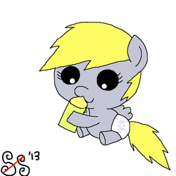 Size: 900x900 | Tagged: safe, artist:smilestallion, derpy hooves, pegasus, pony, g4, baby, baby bottle, baby pony, bottle, cutie mark diapers, diaper, female, milk bottle, simple background, solo, white background