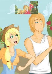 Size: 751x1063 | Tagged: safe, artist:emberfan11, applejack, big macintosh, human, g4, humanized, scene interpretation, screencap reference