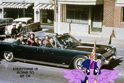 Size: 500x335 | Tagged: safe, twilight sparkle, human, pony, g4, american presidents, assassination, caption, car, disaster, everything is going to be ok, image macro, irl, irl human, jackie kennedy, jfk assassination, john connally, john f. kennedy, limousine, lincoln continental, nellie connally, photo, ponies in real life, roy kellerman, text, twilight sparkle (alicorn), we are going to hell