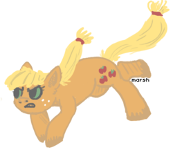 Size: 484x426 | Tagged: safe, artist:marsh, applejack, earth pony, pony, g4, female, running, simple background, solo