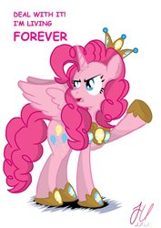 Size: 1024x1448 | Tagged: dead source, safe, artist:teammagix, pinkie pie, alicorn, pony, g4, alicornified, annoyed, deal with it, forever, immortality, pinkiecorn, race swap, xk-class end-of-the-world scenario