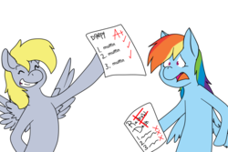 Size: 1023x684 | Tagged: safe, artist:chub-wub, edit, derpy hooves, rainbow dash, pegasus, pony, g4, female, mare, paper, test