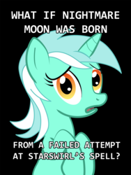 Size: 900x1200 | Tagged: safe, lyra heartstrings, pony, unicorn, g4, black background, conspiracy lyra, exploitable meme, looking at you, meme, open mouth, simple background