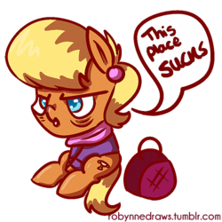 Size: 500x500 | Tagged: safe, artist:robynne, ms. harshwhinny, pony, g4, 30 minute art challenge, bag, female, luggage, solo, speech bubble