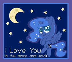 Size: 555x479 | Tagged: safe, artist:srsishere, princess luna, alicorn, pony, g4, chibi, crescent moon, cute, female, heart eyes, hearts and hooves day, hooves to the chest, lunabetes, mare, moon, night, sky, solo, stars, valentine, valentine's day, wingding eyes