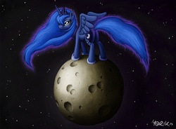 Size: 1707x1255 | Tagged: safe, artist:yorik-cz, princess luna, pony, g4, female, moon, solo, space