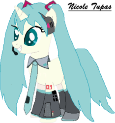 Size: 348x372 | Tagged: safe, artist:nicole-tupas, pony, unicorn, female, hatsune miku, hilarious in hindsight, mare, ponified, simple background, solo, transparent background, vocaloid