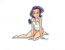 Size: 824x634 | Tagged: safe, artist:starlinehodge, rarity, human, g4, clothes, humanized, one-piece swimsuit, smiling, swimsuit