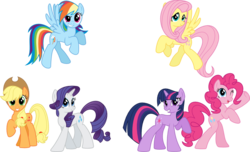 Size: 864x527 | Tagged: safe, artist:itchykitchy, applejack, fluttershy, pinkie pie, rainbow dash, rarity, twilight sparkle, g4, mane six, simple background, transparent background, vector