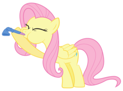 Size: 900x666 | Tagged: safe, artist:tiannangel, fluttershy, pegasus, pony, g4, magical mystery cure, female, mare, party horn, simple background, solo, swapped cutie marks, transparent background, vector