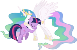 Size: 6910x4500 | Tagged: safe, artist:90sigma, princess celestia, twilight sparkle, alicorn, pony, unicorn, g4, magical mystery cure, absurd resolution, duo, duo female, female, hug, mare, momlestia, simple background, transparent background, unicorn twilight, vector