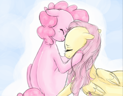 Size: 777x605 | Tagged: safe, artist:colorlesscupcake, fluttershy, pinkie pie, earth pony, pegasus, pony, g4, female, lesbian, ship:flutterpie, shipping