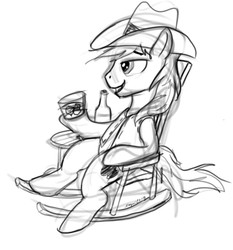 Size: 896x960 | Tagged: safe, artist:snapai, braeburn, earth pony, pony, g4, chair, drink, male, monochrome, sitting, solo