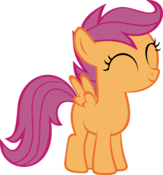 Size: 3587x3844 | Tagged: safe, artist:jerick, scootaloo, pegasus, pony, g4, ^^, blank flank, cute, cutealoo, eyes closed, female, filly, foal, simple background, smiling, solo, spread wings, transparent background, vector, wings