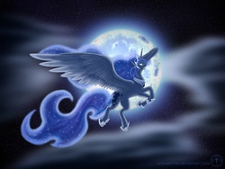 Size: 1600x1200 | Tagged: safe, artist:adalbertus, princess luna, pony, g4, female, flying, moon, solo