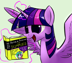 Size: 900x794 | Tagged: safe, artist:underpable, princess celestia, twilight sparkle, alicorn, pony, g4, adorkable, bibliophile, bibliophilia, book, bookworm, cute, dilated pupils, dork, female, for dummies, hilarious in hindsight, magic, mare, nerd, nerd pony, open mouth, reading, silly, simple background, smiling, solo, spread wings, telekinesis, to the moon, trollestia, twiabetes, twilight sparkle (alicorn), underpable is trying to murder us