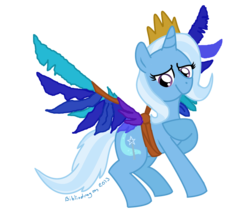 Size: 1017x912 | Tagged: safe, artist:bibliodragon, trixie, pony, unicorn, g4, crown, fake alicorn, fake wings, female, simple background, solo, transparent background