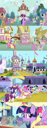 Size: 852x2307 | Tagged: safe, edit, edited screencap, screencap, applejack, cherry berry, cherry cola, cherry fizzy, derpy hooves, eclair créme, fluttershy, mayor mare, pinkie pie, rainbow dash, rarity, spike, twilight sparkle, twinkleshine, alicorn, earth pony, pegasus, pony, unicorn, g4, magical mystery cure, big crown thingy, canterlot, canterlot castle, clothes, coronation dress, dress, element of magic, female, jewelry, mane seven, mane six, mare, ponyville, ponyville town hall, regalia, twilight sparkle (alicorn)