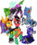 Size: 4108x4965 | Tagged: safe, artist:elliotshoe, changeling, earth pony, pegasus, pony, unicorn, absurd resolution, beast boy, cyborg (dc comics), ponified, raven (dc comics), robin, simple background, starfire, teen titans, transparent background