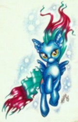 Size: 717x1114 | Tagged: safe, artist:peachpalette, oc, oc only, merpony, pony, bubble, coral splendor, fins, flowing mane, flowing tail, looking at you, signature, swimming, tail, traditional art, underwater, water