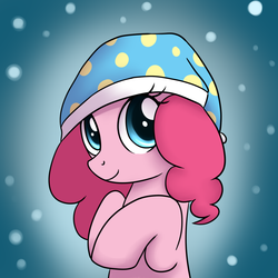 Size: 1000x1000 | Tagged: safe, artist:maplesunrise, pinkie pie, earth pony, pony, ask snuggle pie, g4, cute, diapinkes, female, hat, hooves to the chest, looking at you, nightcap, solo