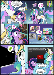 Size: 714x1000 | Tagged: safe, artist:spainfischer, applejack, derpy hooves, fluttershy, pinkie pie, princess celestia, rarity, spike, twilight sparkle, alicorn, pony, unicorn, g4, magical mystery cure, ascension realm, buffering, comic, concave belly, copyright, duo, ears back, ethereal mane, female, floppy ears, frown, hasbro, loading, mare, music notes, princess celestia's special princess making dimension, singing, slender, thin, unicorn twilight, void, youtube