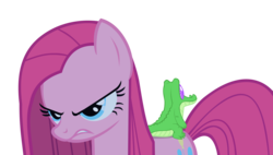 Size: 7769x4419 | Tagged: safe, artist:solusjbj, gummy, pinkie pie, g4, party of one, absurd resolution, angry, kubrick stare, pinkamena diane pie, simple background, transparent, transparent background, vector