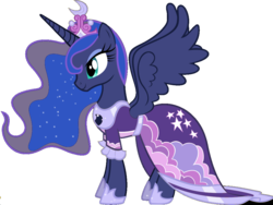 Size: 1032x774 | Tagged: safe, artist:strelok-2, color edit, edit, princess luna, alicorn, pony, g4, magical mystery cure, clothes, coronation dress, dress, female, luna's ceremonial crown, mare, recolor, simple background, solo, spread wings, transparent background, vector, wings